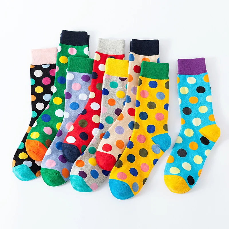 Colorful polka dot socks showing custom pattern options